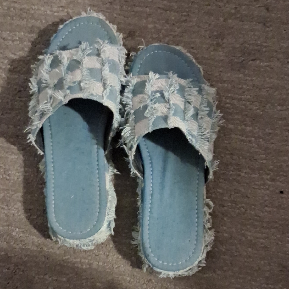 Frayed Denim Slide Sandals
